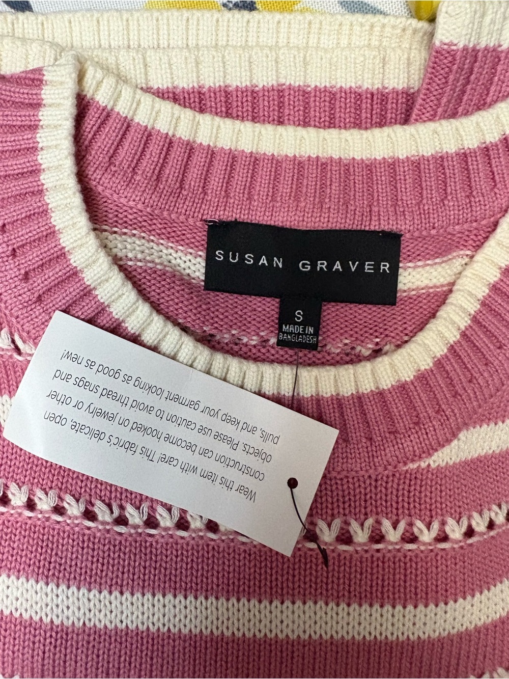 Susan Graver Pink and Cream Striped Crewneck Sweater